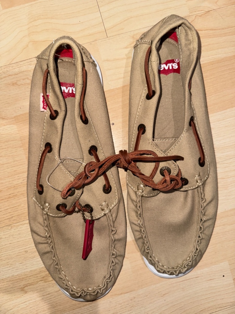 Levi's Khaki Canvas Deck Shoes with Brown Laces